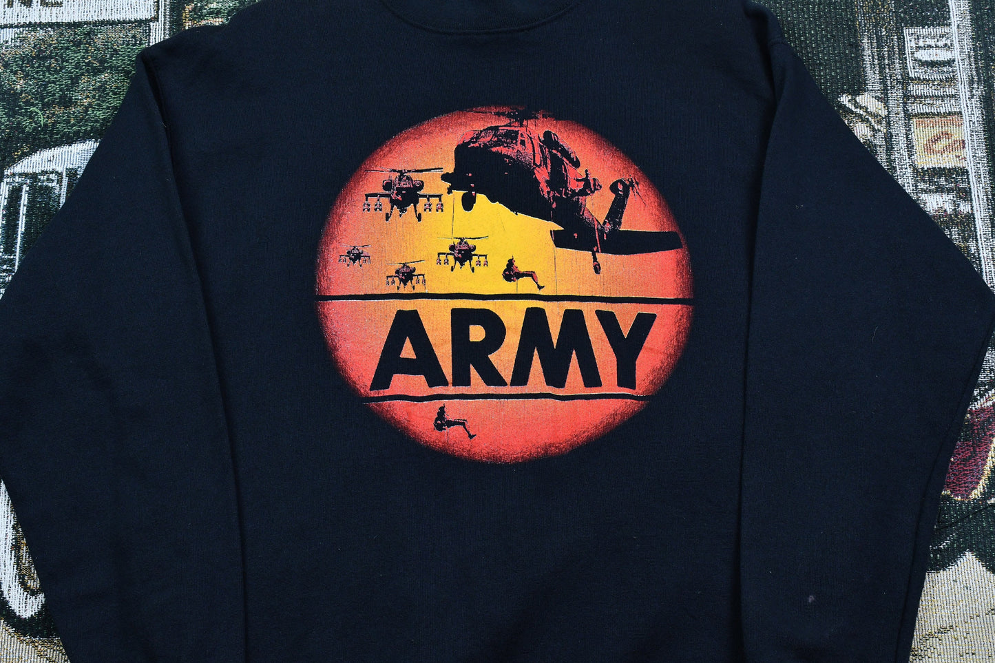 Vintage 1990s Army Graphic Crewneck / Military Helicopter Print Sweatshirt / Jostens Pullover Sweatshirt / Made In The USA / Streetwear