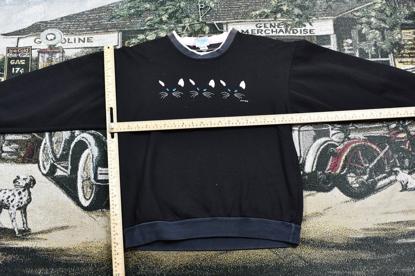 Vintage 1994 Black Cat Double Collar Graphic Crewneck / Whisker Sweatshirt / Pullover Sweatshirt / 90s Made In USA / Streetwear