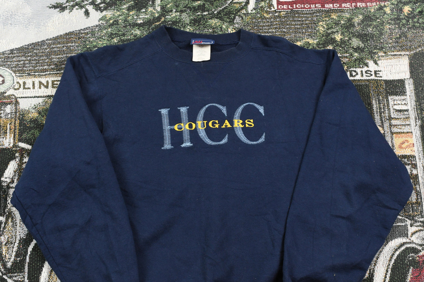 Vintage 1990s HCC Cougars Embroidered Crewneck / Embroidered Varsity Print / Vintage CH Sport Sweatshirt / Pullover Sweatshirt / Streetwear