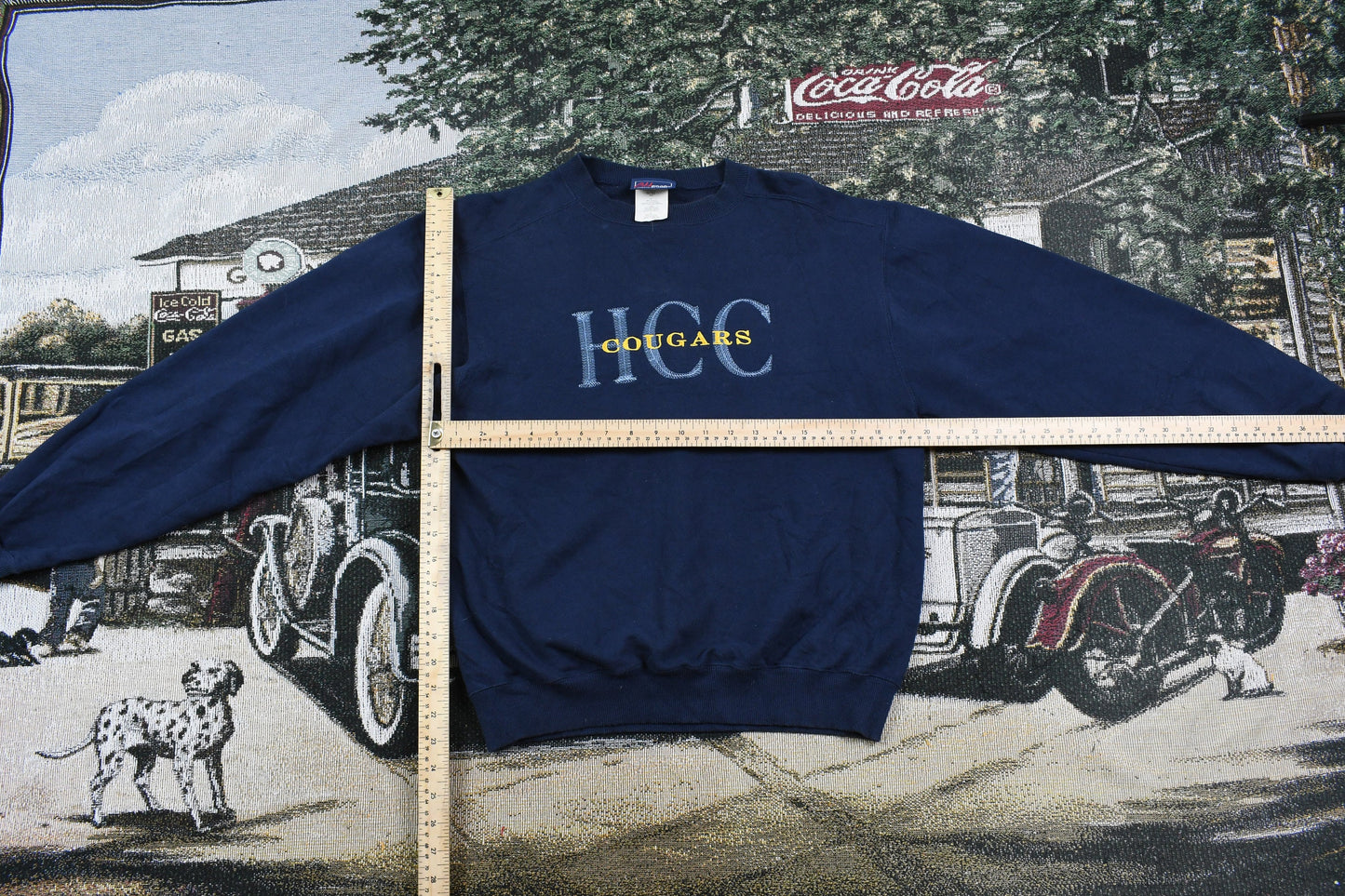 Vintage 1990s HCC Cougars Embroidered Crewneck / Embroidered Varsity Print / Vintage CH Sport Sweatshirt / Pullover Sweatshirt / Streetwear