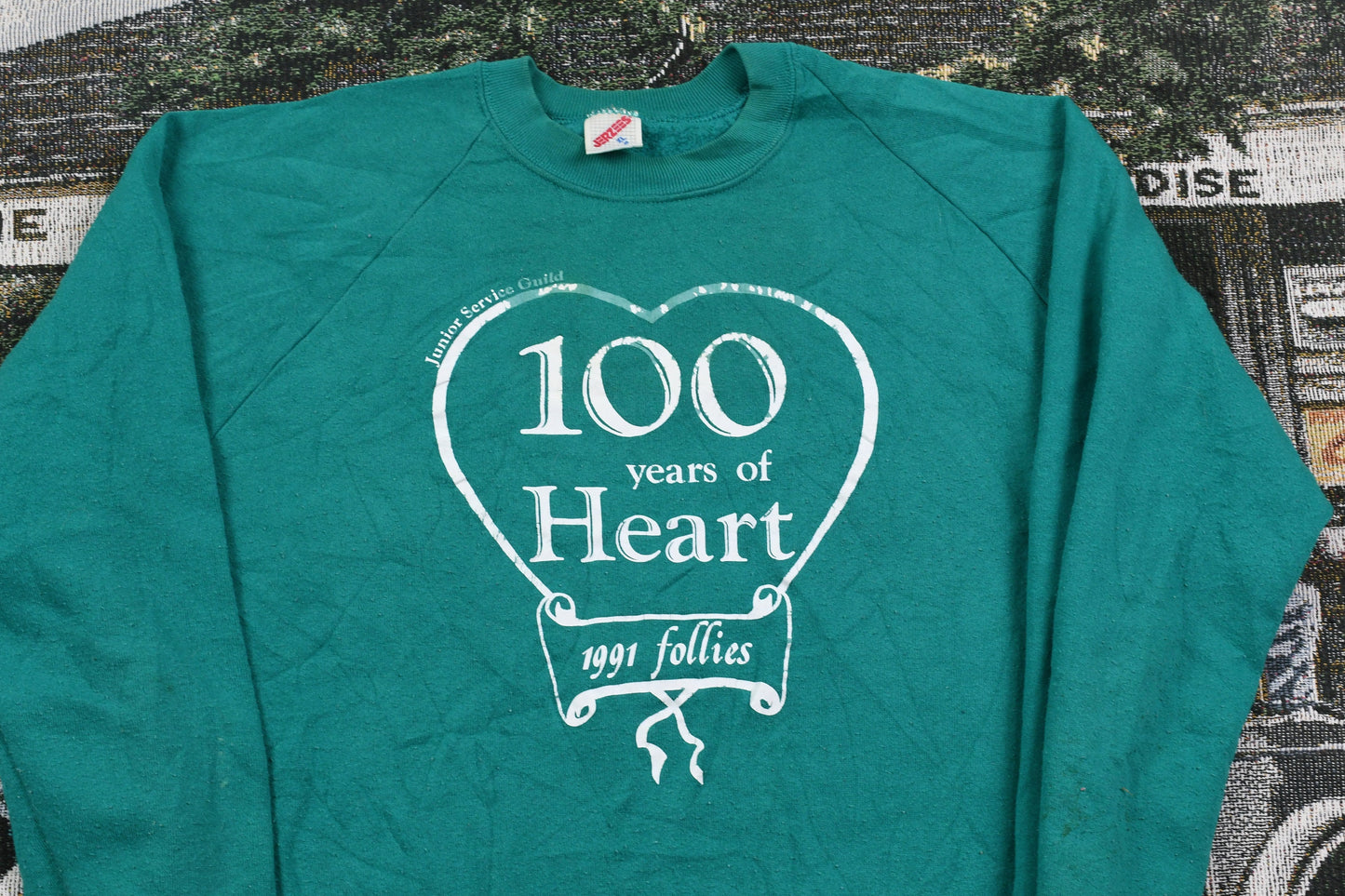 Vintage 1991 Raglan Cut Graphic Crewneck / Vintage 100 Years Of Heart Sweatshirt / Carolyn Name Print / Pullover Sweatshirt /Made In The USA