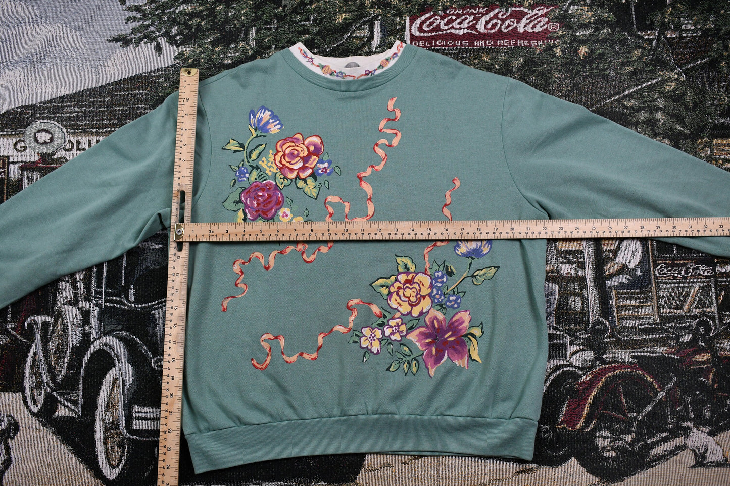 Vintage 1990s Blair Double Collar Crewneck / Nature Print / Vintage Floral Sweatshirt / Flowers / Grandma Sweatshirt / Made In USA