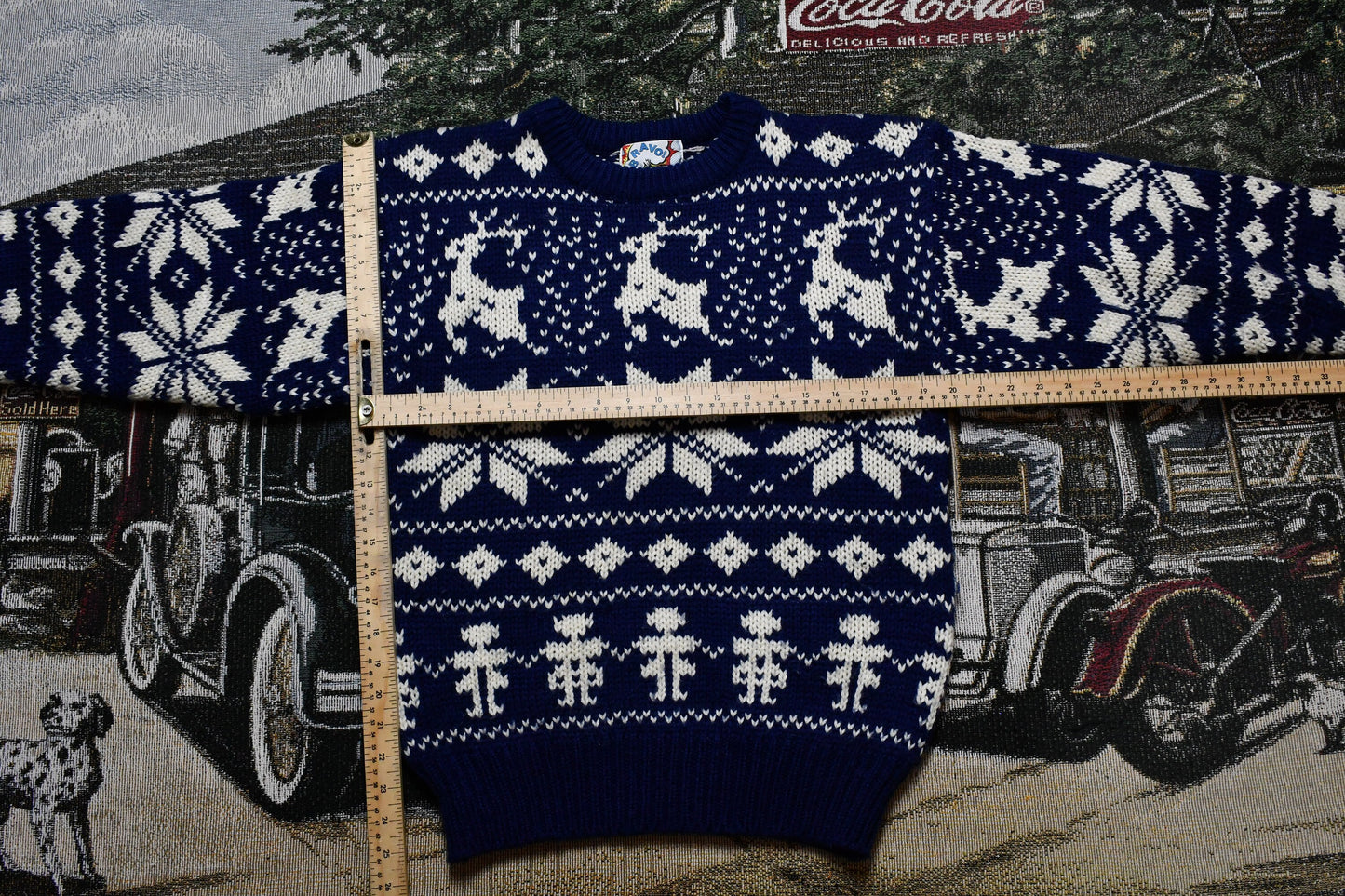 Vintage 1990s Bravo Knitted Acrylic Sweater , 90s Crewneck , Christmas Winter Pattern Print , Outdoor , Wilderness , Pullover Sweatshirt