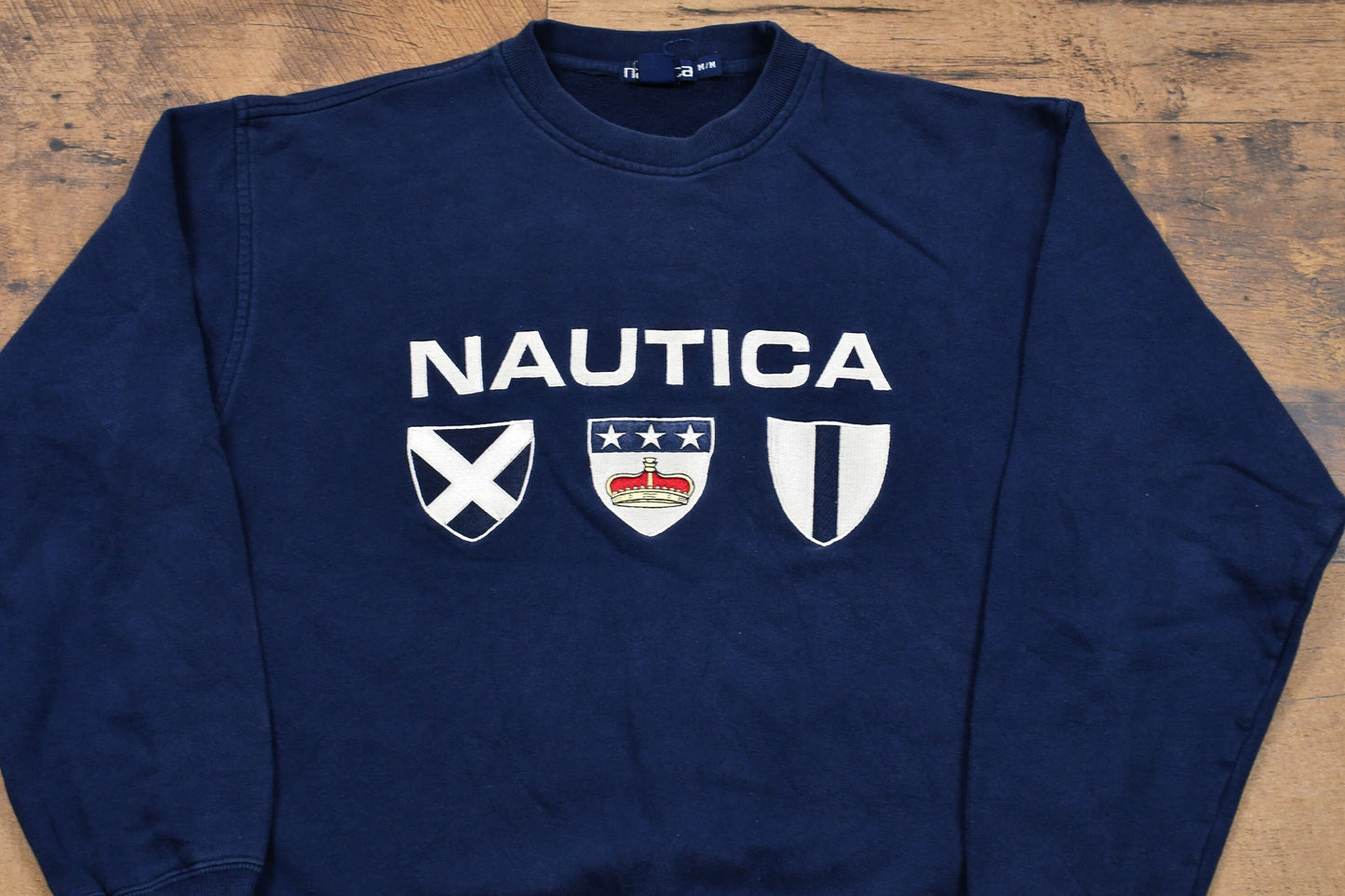 Vintage 1990s Nautica Spell Out Crewneck / Embroidered / Nautical Flags Sweatshirt / Streetwear Brand Logo Pullover Sweatshirt