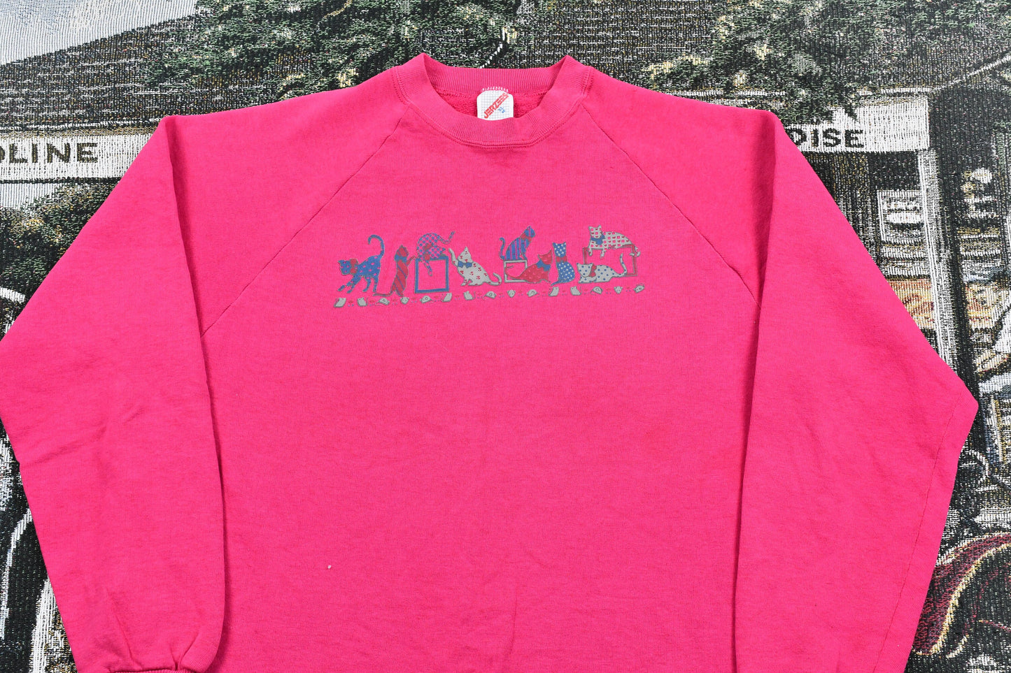 Vintage 1987 Cute Cats Graphic Raglan Crewneck / 80s Sweatshirt / Animal Print / Made In The USA Pullover Sweatshirt 80s Cat Graphic