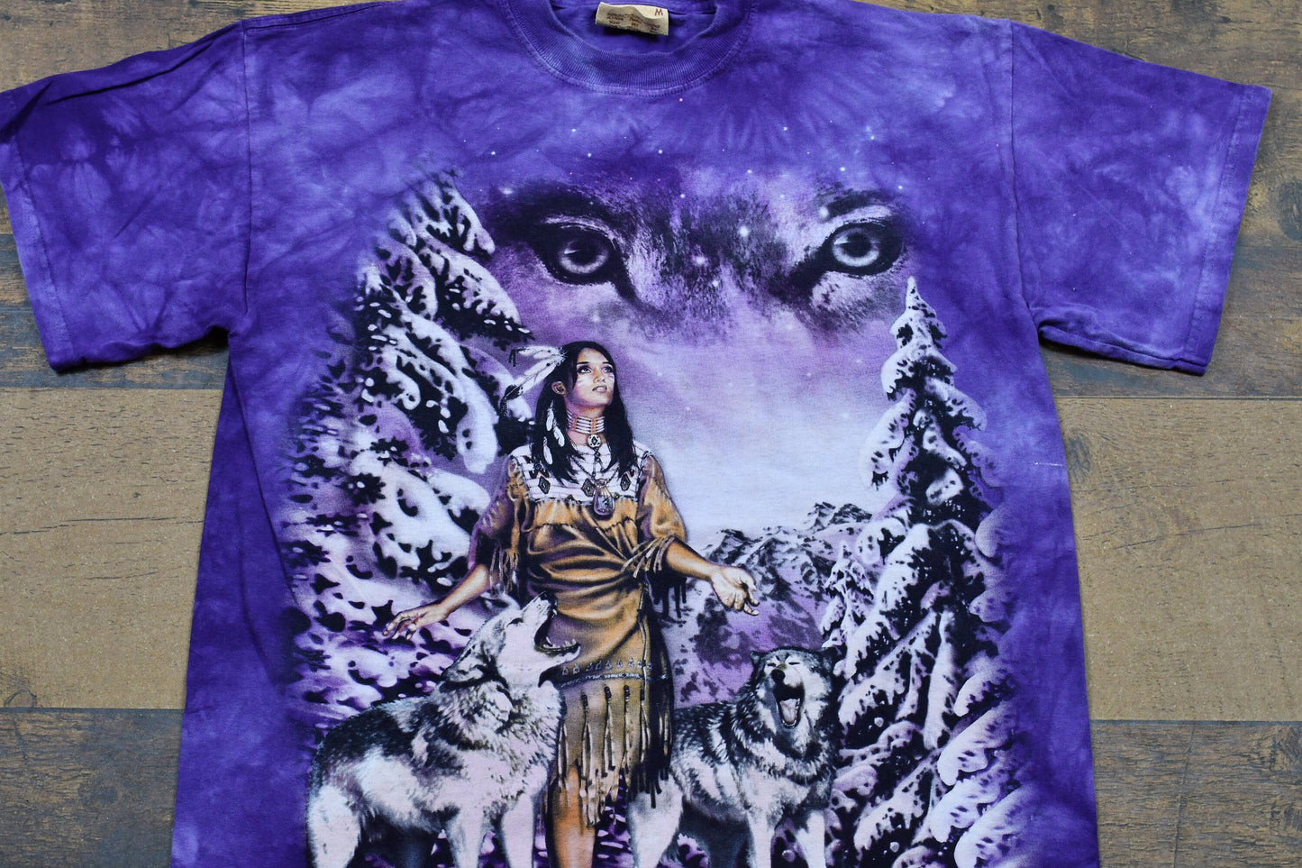 Vintage 2000 Aboriginal Wolf Theme Tie Dye T-Shirt / Wolf Tee / Purple Tee / Streetwear / Retro Style / Outdoors & Wilderness