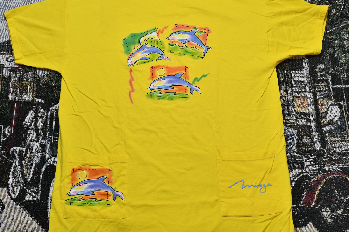 Vintage 1990s Airbrush Art T-Shirt / Underwater Sea / Dolphin Graphic / 2000 90s / Streetwear / Retro Style / Pocket Tee / Sunset