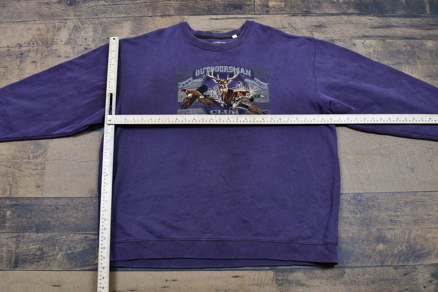 Vintage 1990s Outdoorsman Club Crewneck / Purple Nature Print Sweatshirt / Animal Lover / Wilderness / Embroidered Pullover Sweatshirt