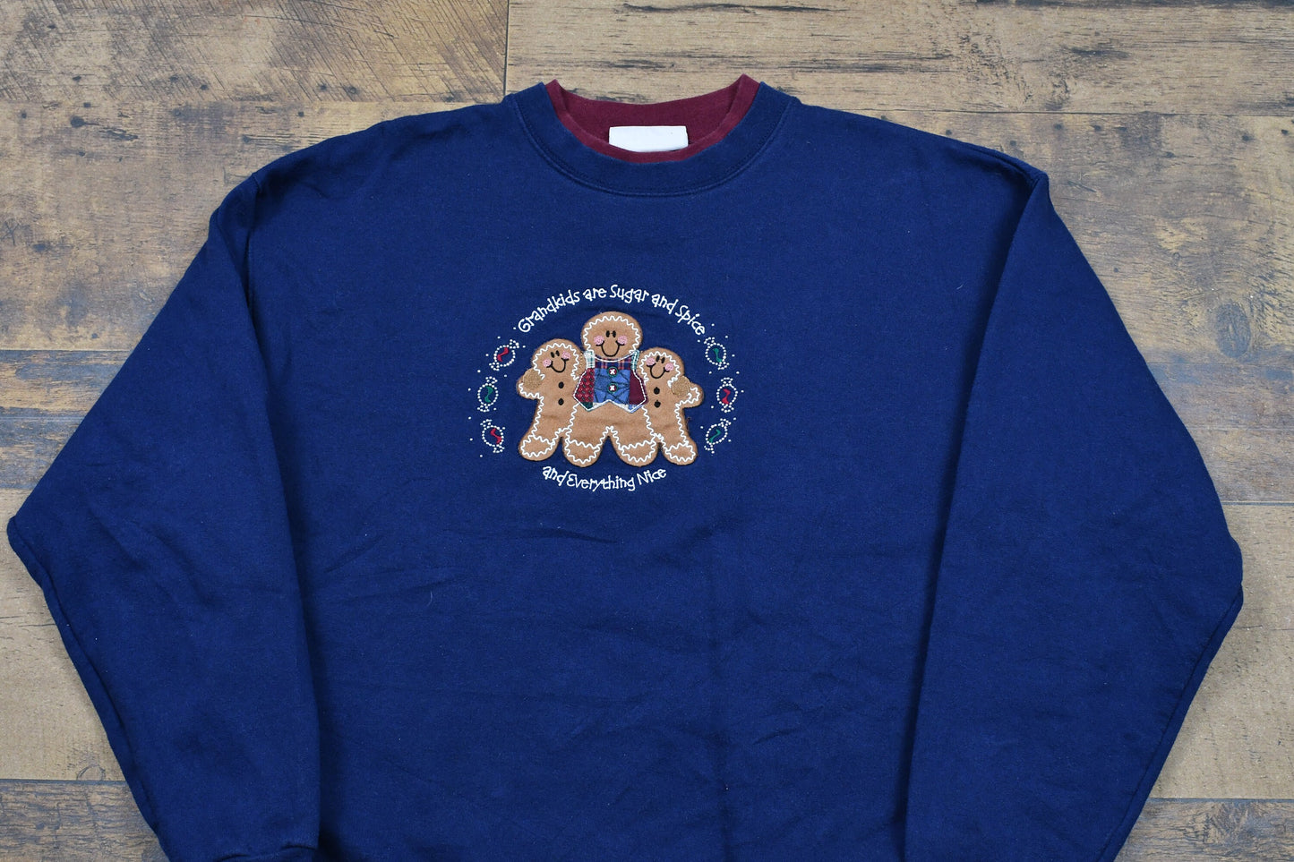 Vintage 1990s Grandkids Crewneck , Embroidered Gingerbread Cookie Sweatshirt , Cartoon Character Mock Neck Pullover Sweatshirt