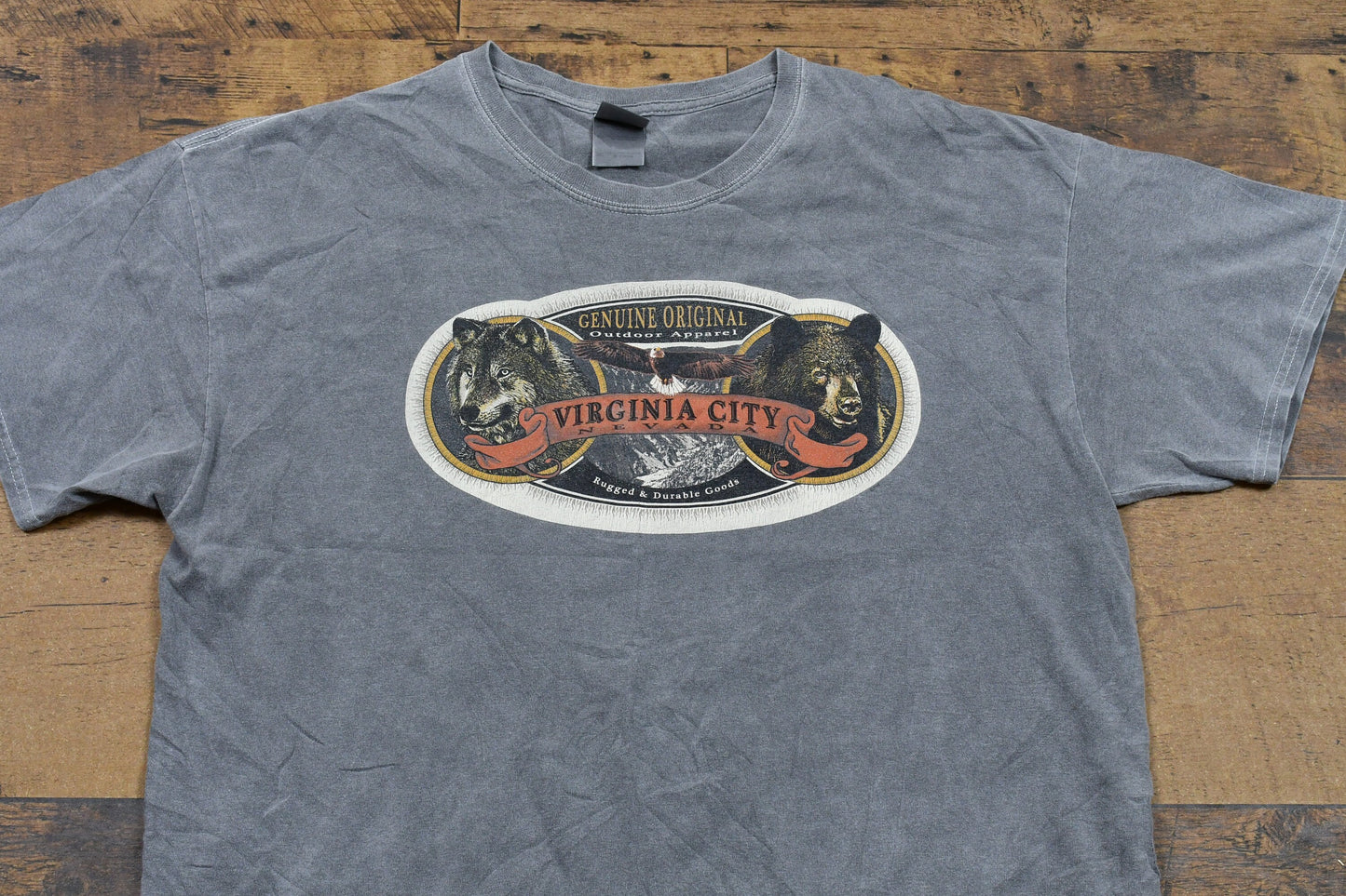 Vintage 1990s Virginia City Nevada Outdoorsman T-Shirt / Stone Wash Graphic / 2000 Streetwear / Retro Style / Animal Lover / Bald Eagle