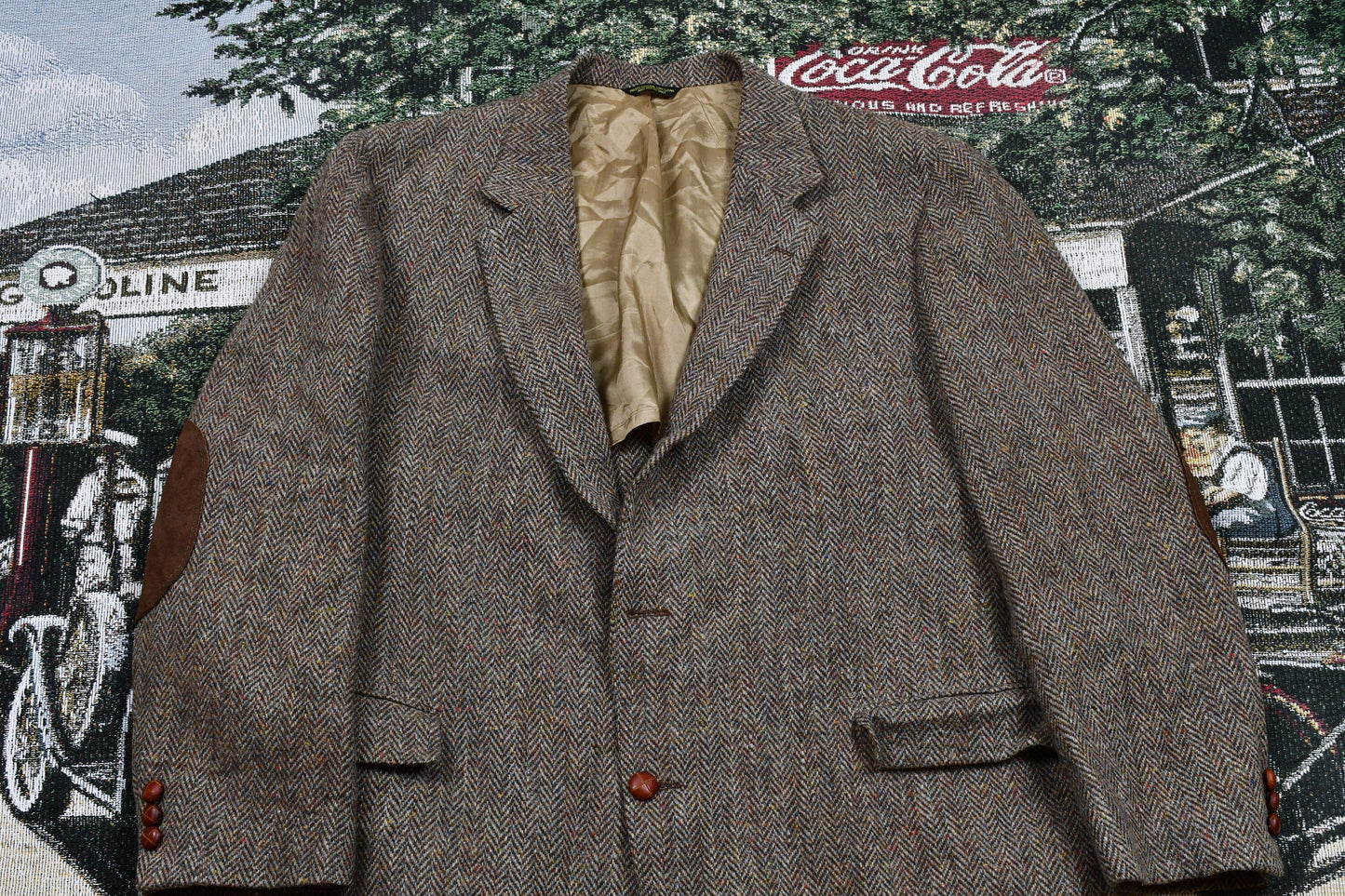 Vintage Harris Tweed Hand Woven Scottish Wool Button Up Blazer Jacket / Fibre Pattern Print / Casual Dress Wear / Tailored / USA