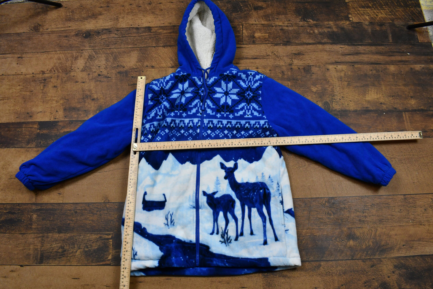 Vintage 1990s Winter Theme Classic Editions Full Zip Fleece Sweatshirt / Outdoor & Wilderness / Abstract Pattern / Sherpa Lined