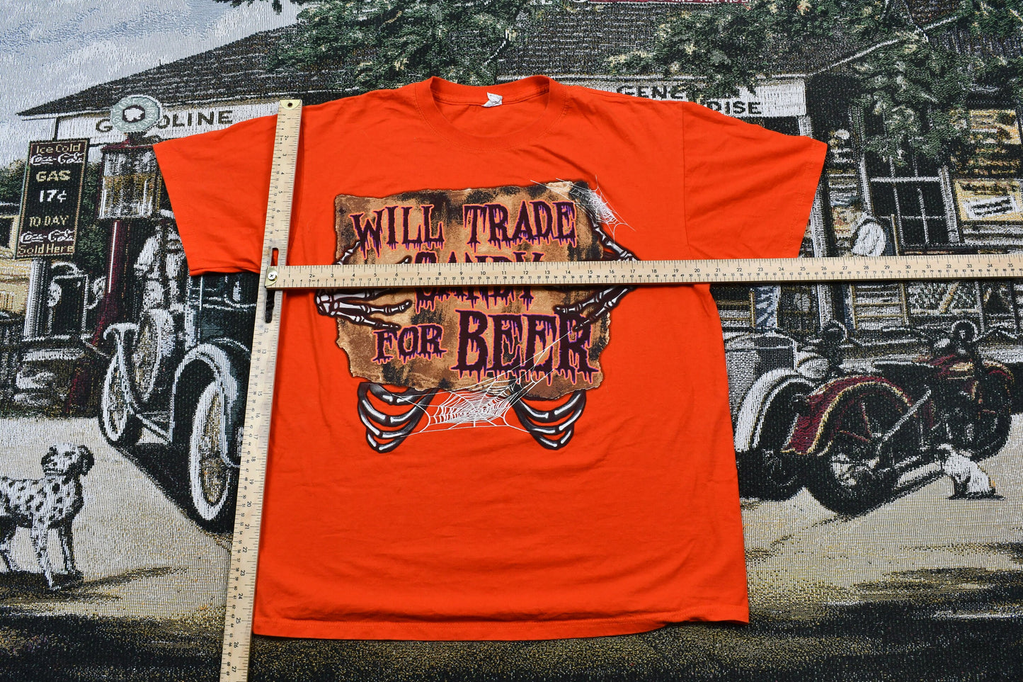 Vintage 1990s Will Trade Candy For Beer Halloween T-Shirt / Skeleton Graphic / 90s / Streetwear / Retro Style / October / Holiday Costume