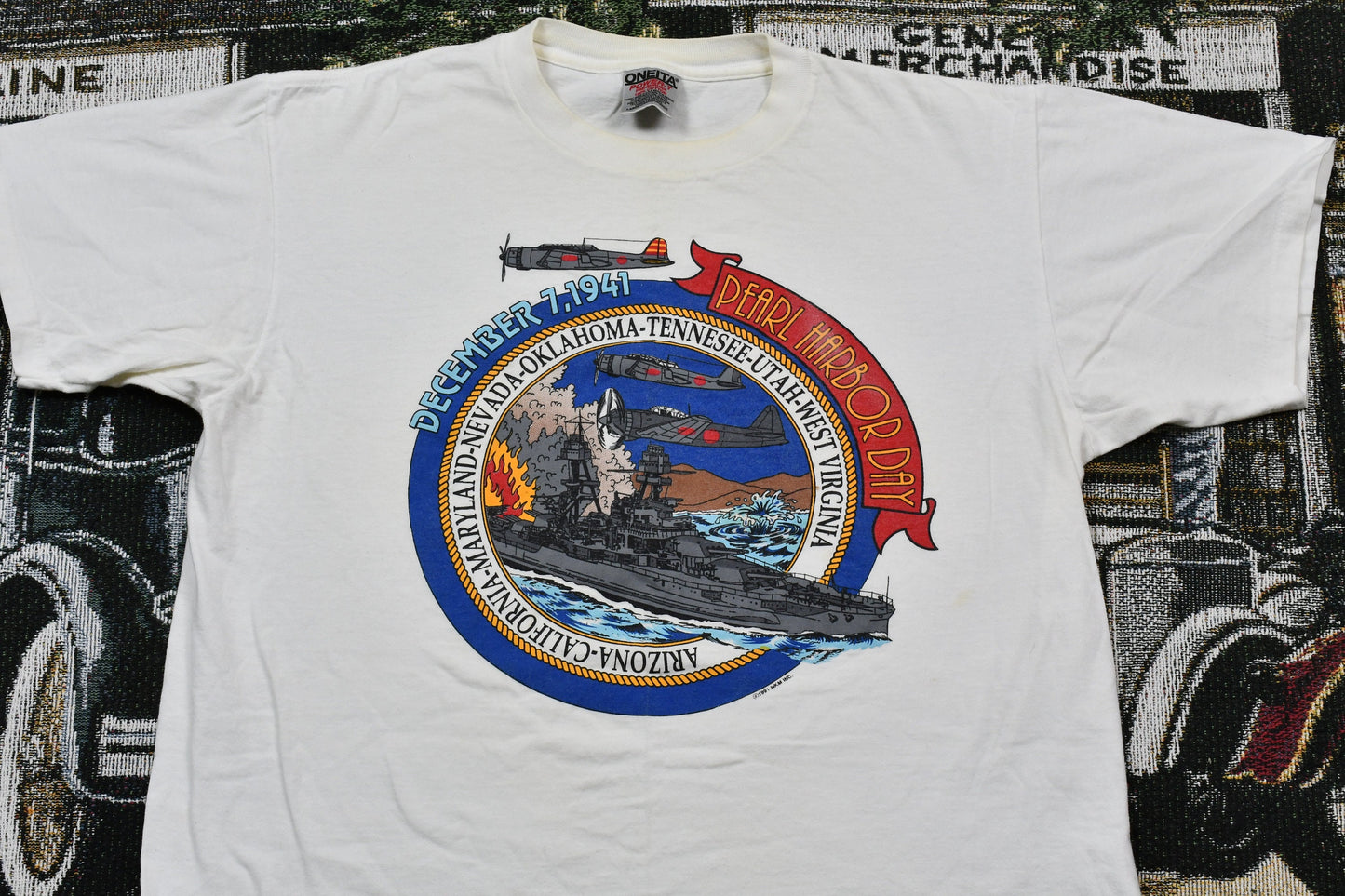 Vintage 1991 Pearl Harbour Day Single Stitch Oneita T-Shirt