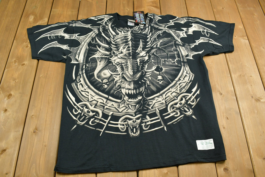 Vintage 2001 Deadstock Liquid Blue Dragon All Over Print T-Shirt