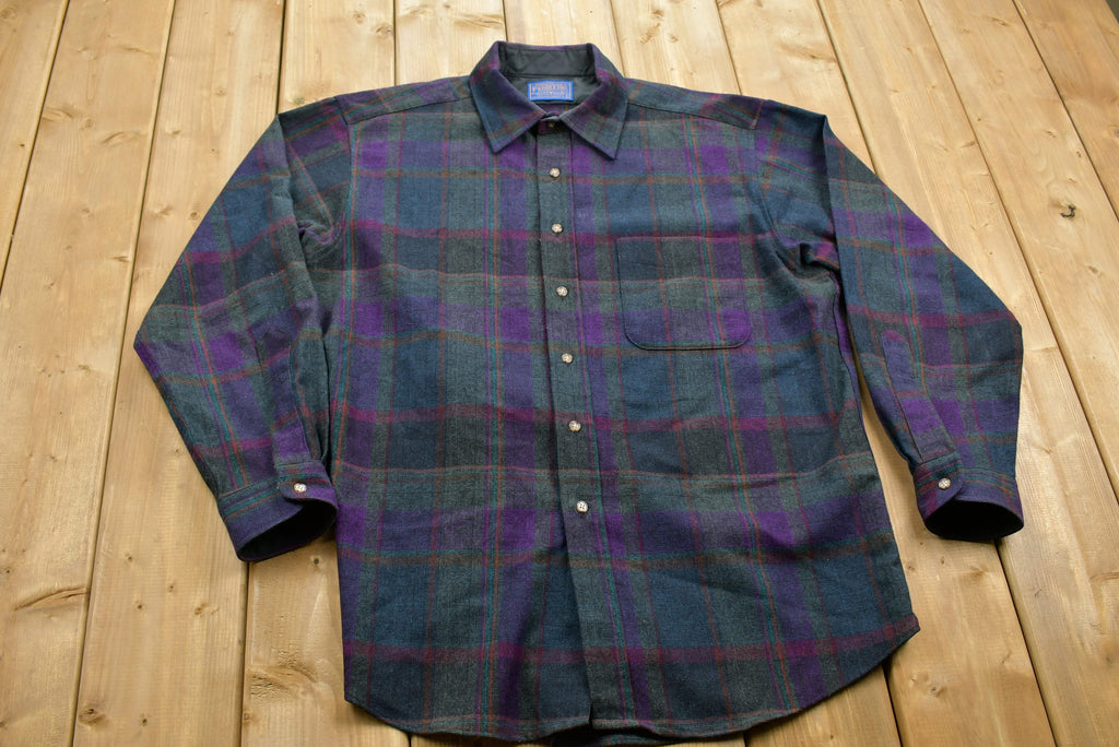 Vintage 1950s Pendleton Plaid Button Up Long Sleeve Shirt