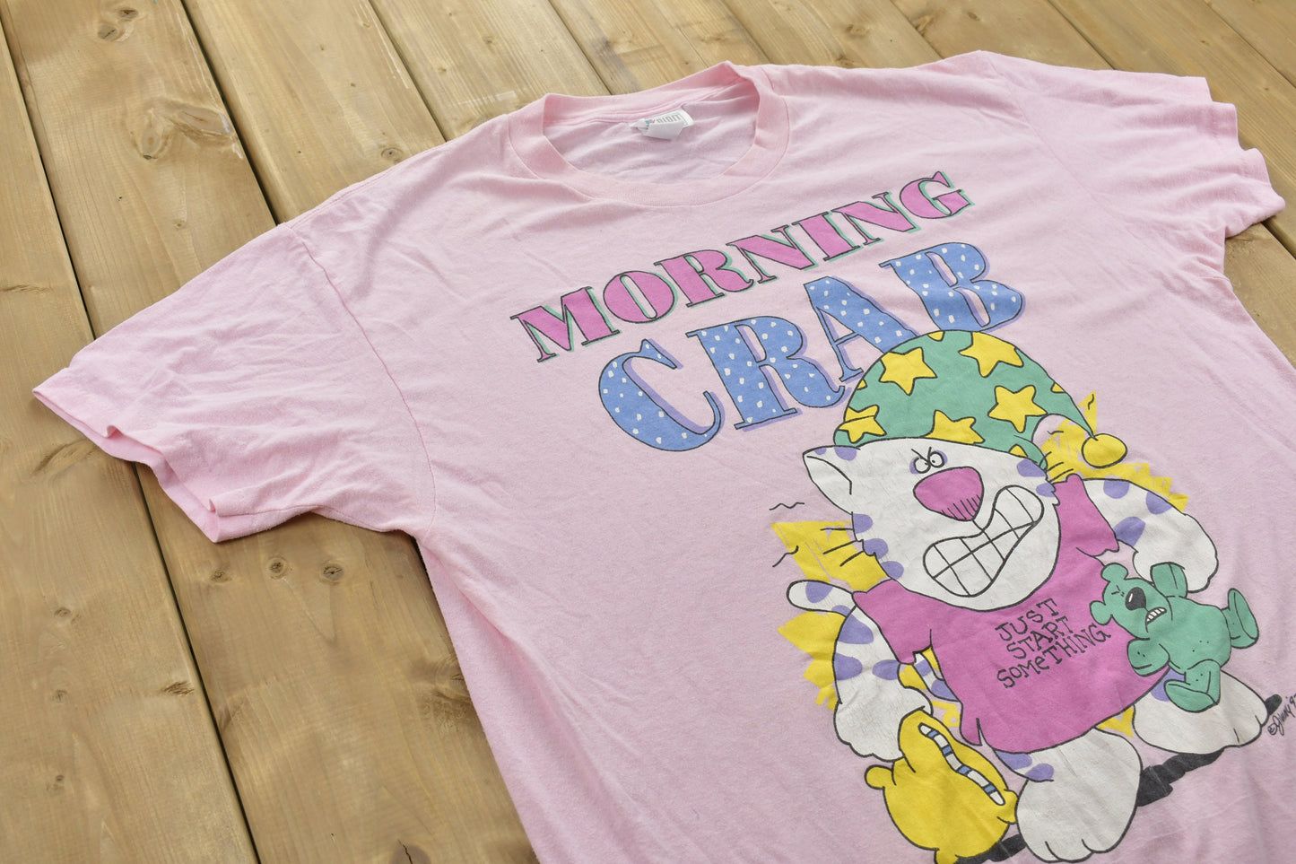 Vintage Pyjama T-Shirt / Grumpy Cat Graphic / Cartoon / 80s / 90s / Streetwear / Retro Style / Morning Crab