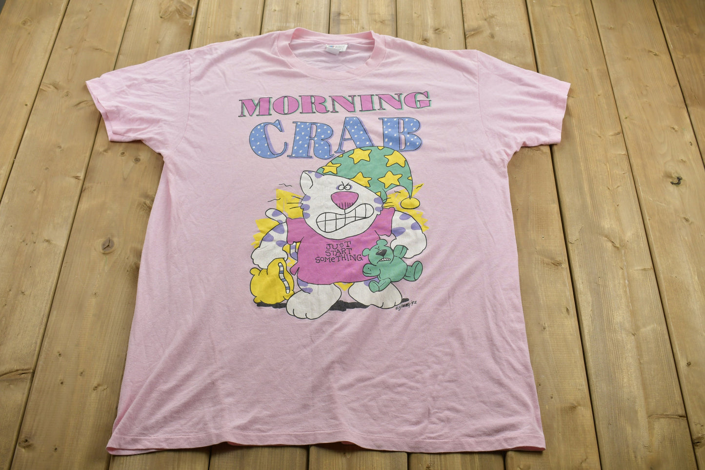 Vintage Pyjama T-Shirt / Grumpy Cat Graphic / Cartoon / 80s / 90s / Streetwear / Retro Style / Morning Crab