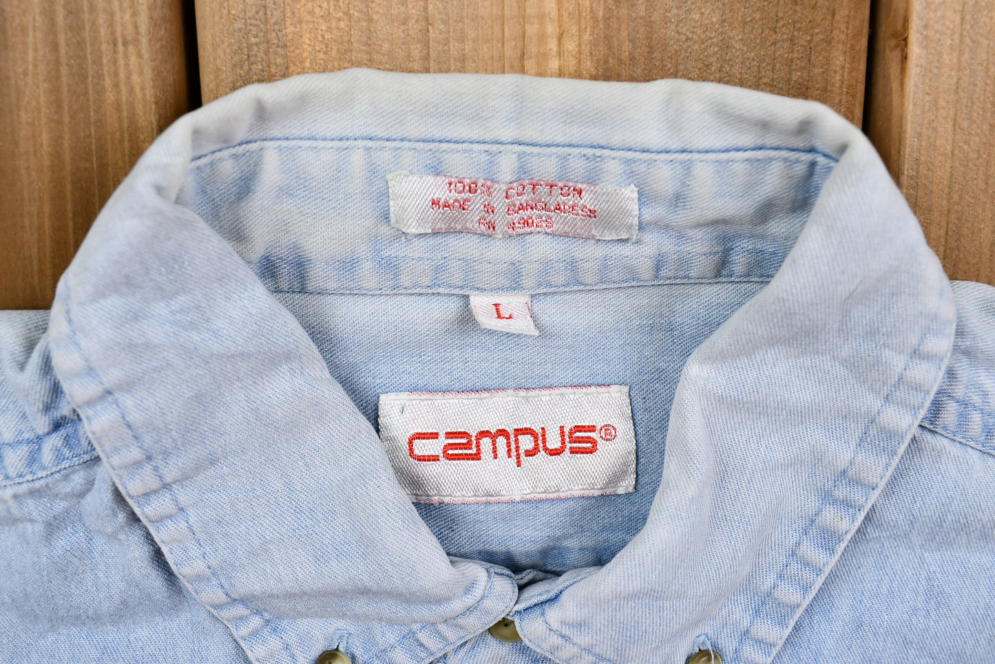 Vintage 1990s Campus Light Blue Denim Button Up Shirt / Outdoors & Wilderness / Fall Winter / Casual Wear / Workwear