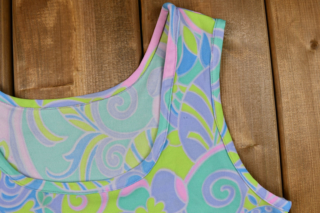 Vintage 1970s Dayglo Paisley Print Polyester Tank Top