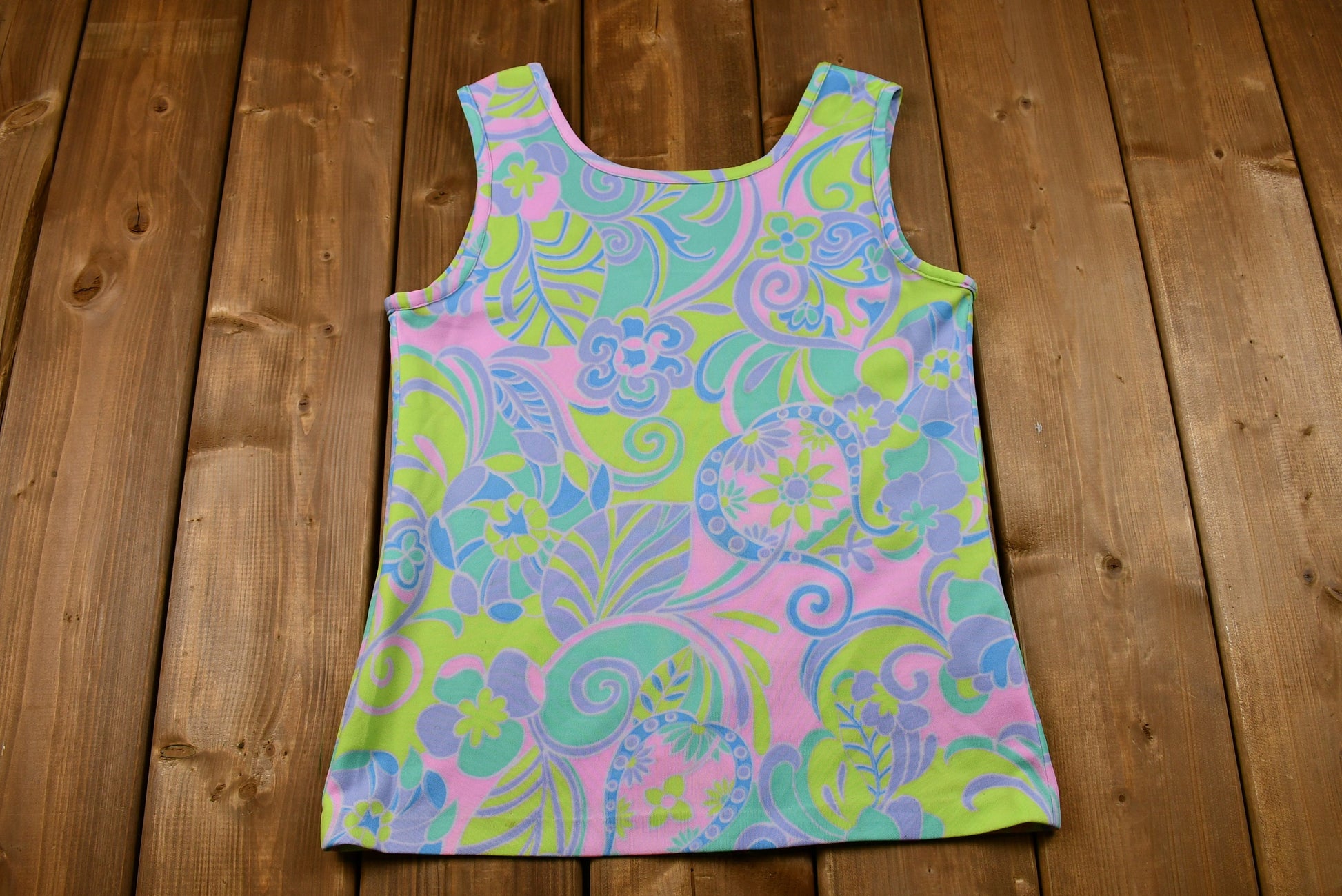 Vintage 1970s Dayglo Paisley Print Polyester Tank Top