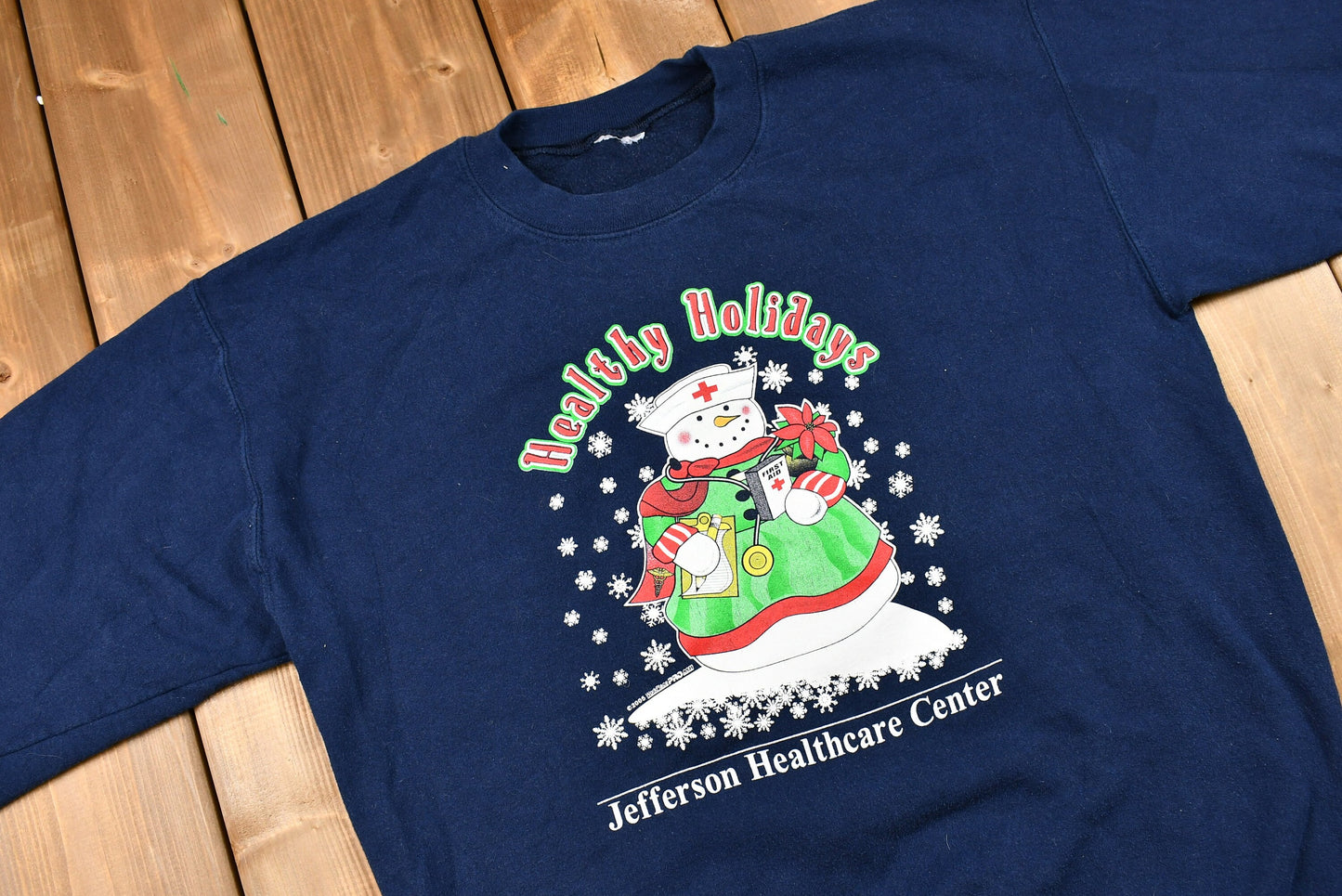 Vintage Healthy Holidays Jefferson Healthcare Center Christmas Sweater , Holiday Crewneck , Winter Wear , Festive Graphic Print