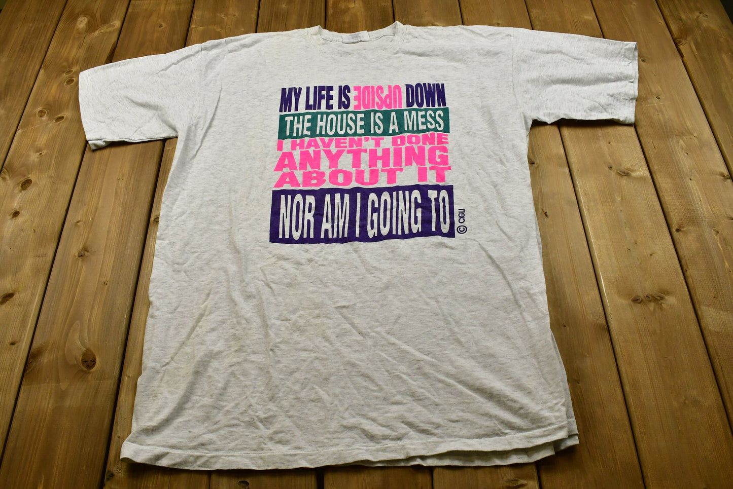 Vintage My Life Is Upside Down T-Shirt / 90s Crewneck / Funny / American Streetwear