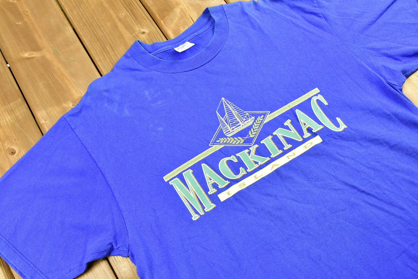 Vintage Tourism T-Shirt / Boat Graphic / 90s / Made in USA/ Mackinac Island / Streetwear / Retro Style