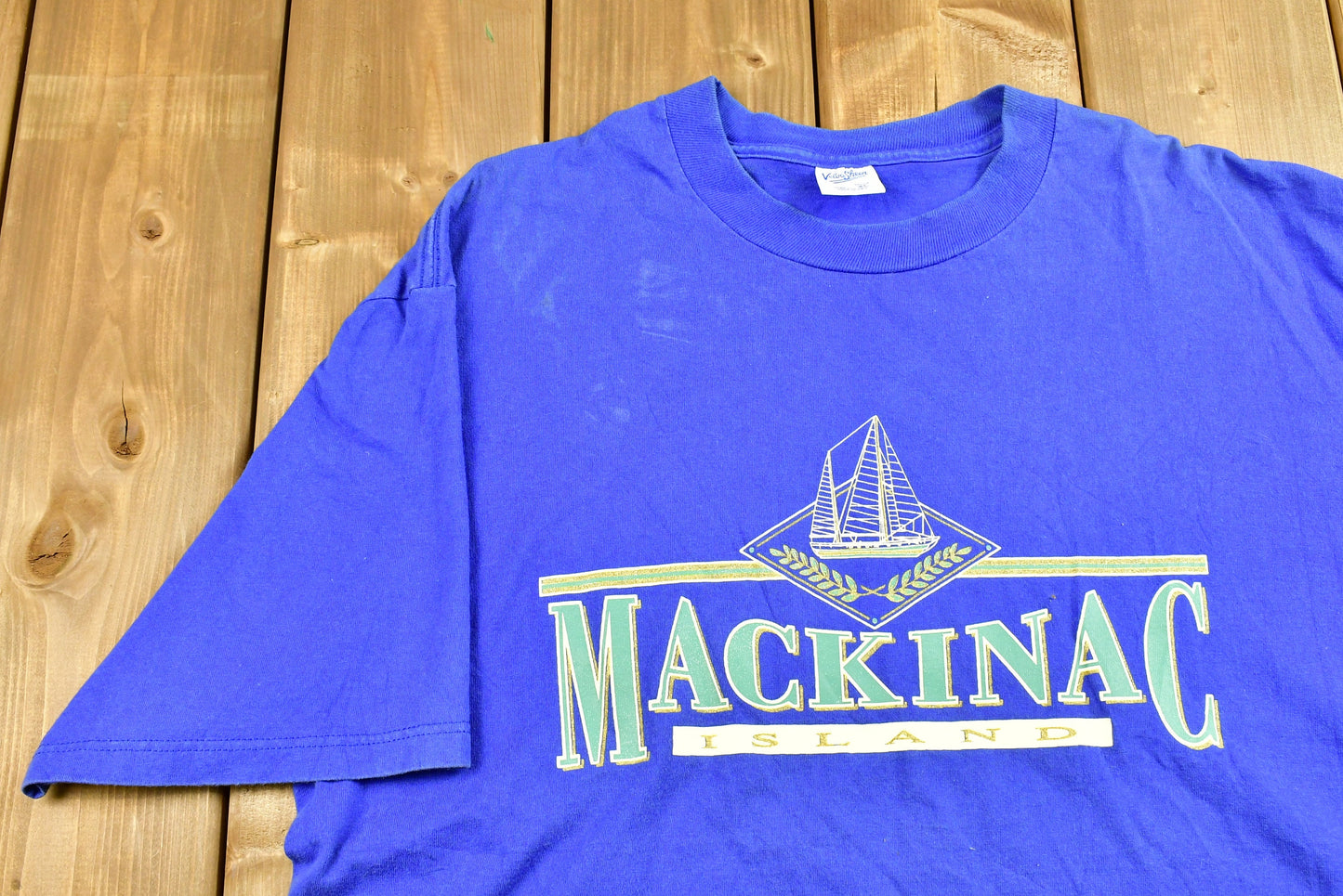 Vintage Tourism T-Shirt / Boat Graphic / 90s / Made in USA/ Mackinac Island / Streetwear / Retro Style