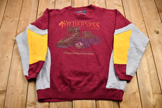 Vintage Color-Block North American Wilderness Hiking Boot Graphic Crewneck Sweatshirt / Active Outdoors / Wilderness / Pullover Sweatshirt