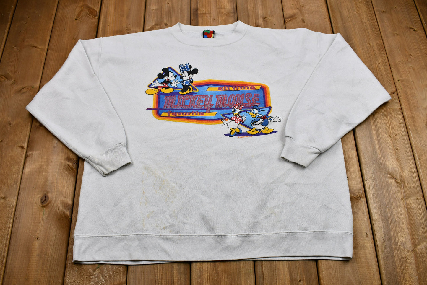 Vintage 1990s Distressed All Time Favorite Mickey Mouse Crewneck / Vintage Sweatshirt / Donald Duck / Minnie / American Sportswear / Disney