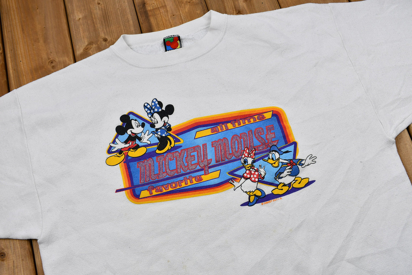 Vintage 1990s Distressed All Time Favorite Mickey Mouse Crewneck / Vintage Sweatshirt / Donald Duck / Minnie / American Sportswear / Disney