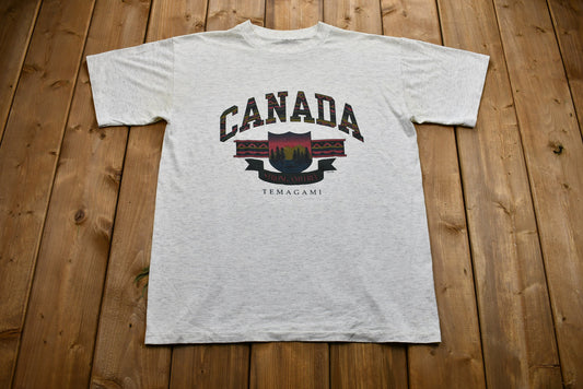 Vintage 1990s Canada Strong and Free Graphic T-Shirt / Temagami, Ontario /  Souvenir Tee / Single Stitch / Vacation Tee / Travel & Tourism