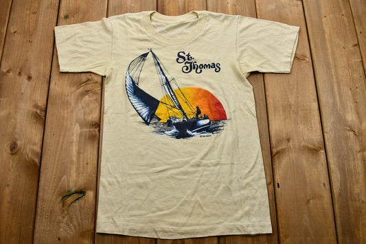 Vintage 1980s St. Thomas Sail Boat Graphic T-Shirt / U.S. Virgin Islands / Single Stitch / Souvenir / Vacation Tee / Travel & Tourism