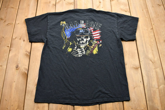 Vintage 1990s Bad To The Bone Skeleton T-Shirt / Duval St. Key West / American Flag / 90s Streetwear / Retro Style / Biker Aesthetic