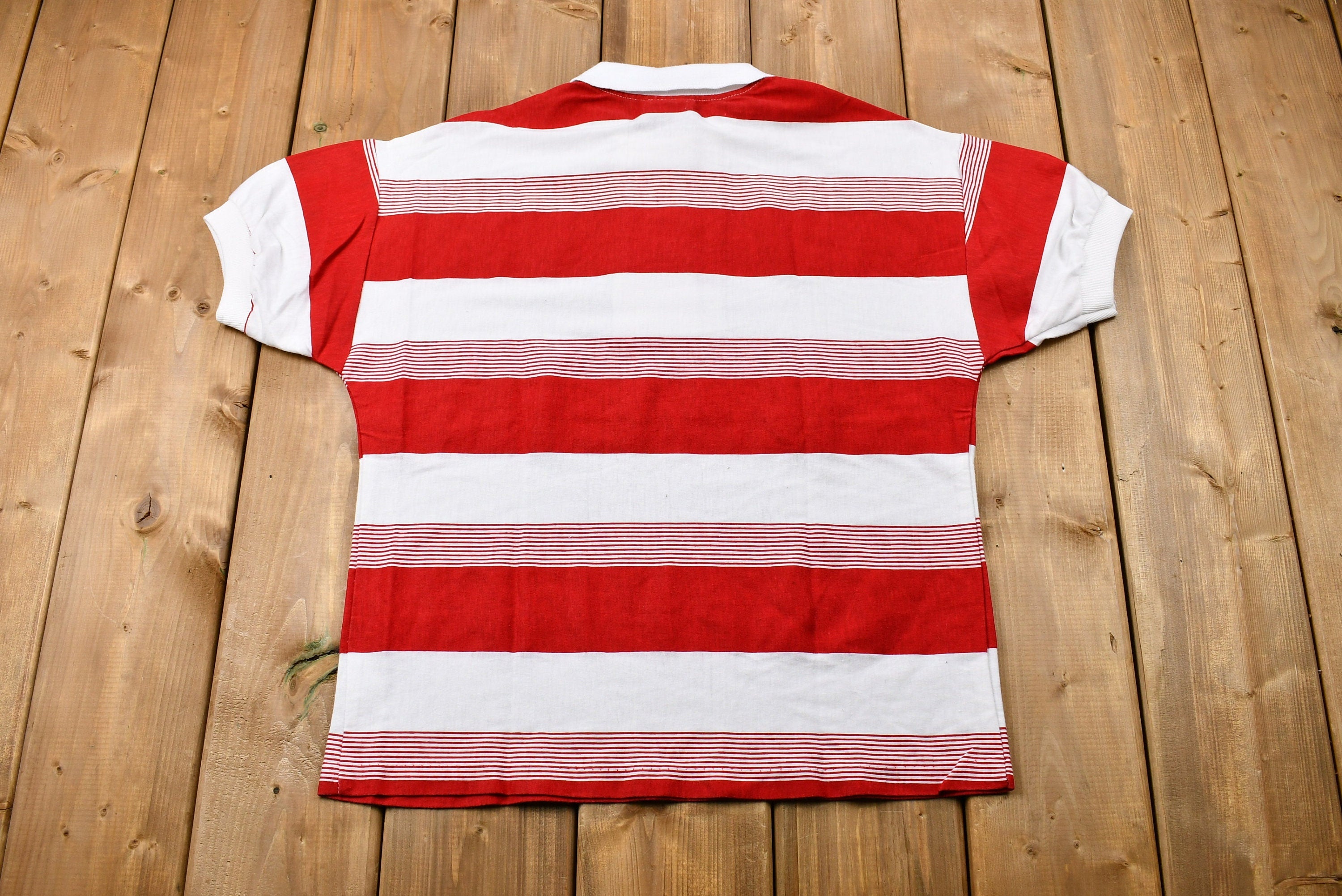 Vintage 1980s Color-Block Striped Quarter-Button Up T-Shirt