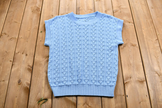 Vintage 1980s Knit Crewneck Sweater Vest / Baby Blue / Pullover Sweater