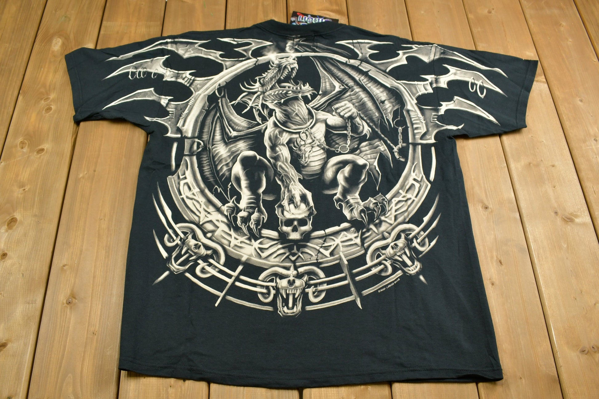 Vintage 2001 Deadstock Liquid Blue Dragon All Over Print T-Shirt