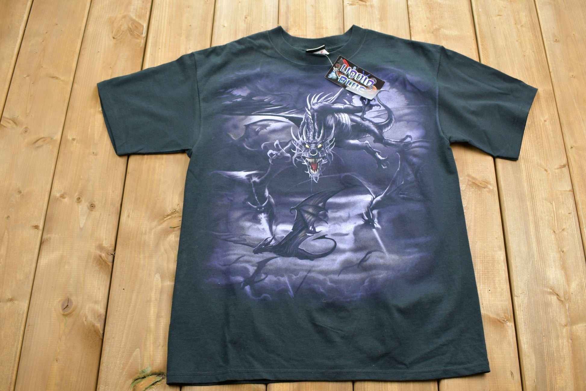 Vintage 2001 Deadstock Liquid Blue Dragon All Over Print T-Shirt
