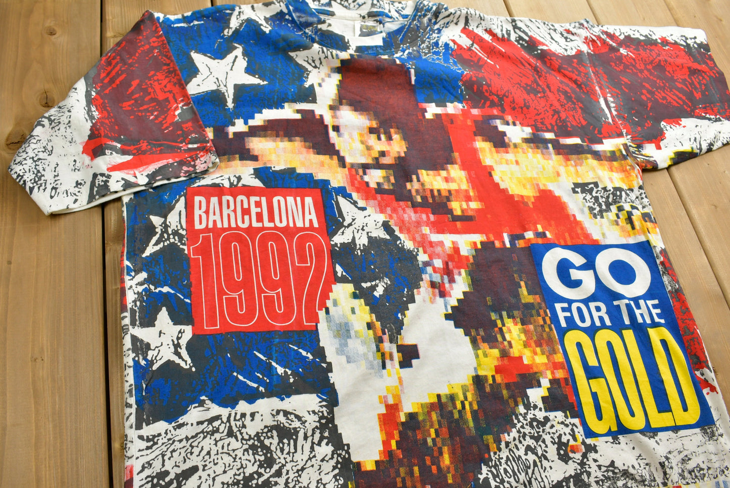 Vintage 1992 Barcelona Olympics All Over Print T-shirt / Mark Mckoy  / Sportswear / Streetwear / Fruit Of The Loom / Brockum / Made In USA