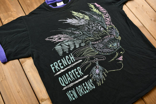 Vintage 1990s French Quarter New Orleans T-Shirt / Masquerade Lady Graphic / Streetwear / Retro Style