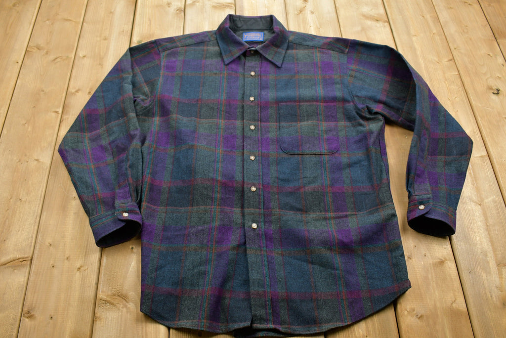 Vintage 1950s Pendleton Plaid Button Up Long Sleeve Shirt
