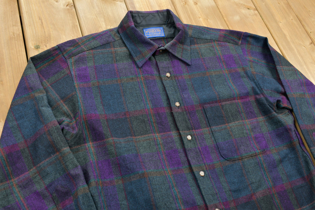 Vintage 1950s Pendleton Plaid Button Up Long Sleeve Shirt