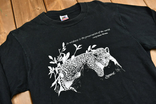 Vintage 1990s Leopard Graphic Long-Sleeve T-Shirt / Wilderness / Quote / 90s / Streetwear / Retro Style