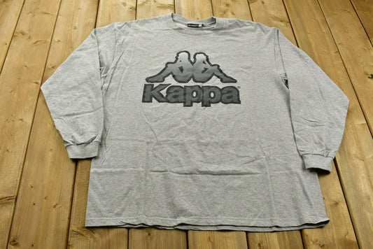 90s Kappa Heather Grey Long Sleeve T-Shirt / Vintage / Swoosh / Embroidered Logo / Sportswear / Streetwear / Athleisure