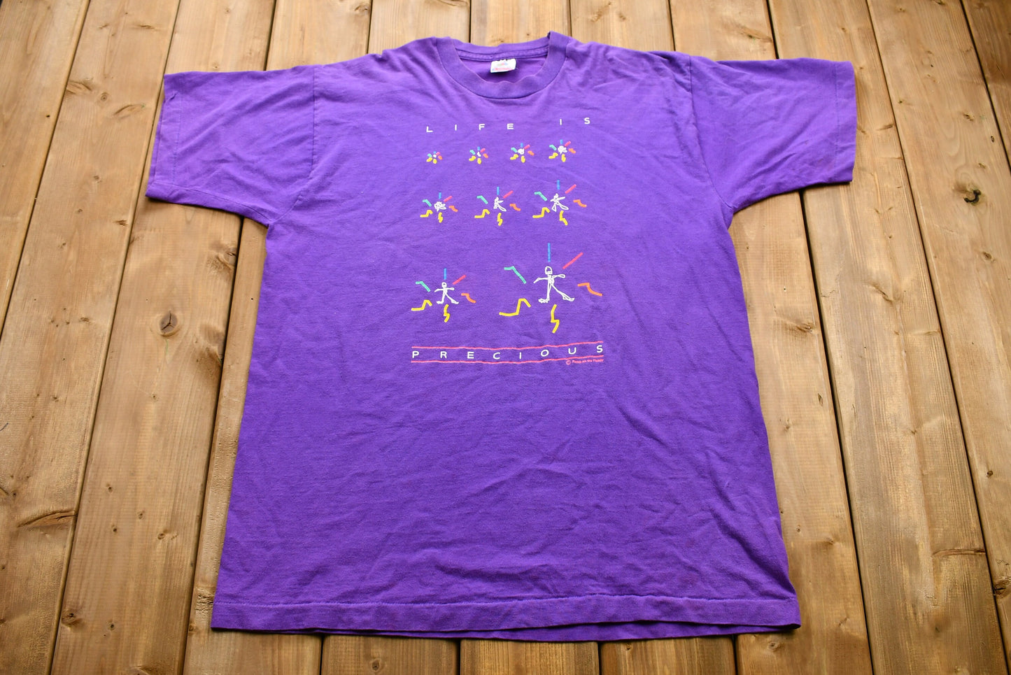 Vintage 1990s Life Is Precious Purple T-Shirt / Single Stitch / 90s Streetwear / Retro Style / Vintage Athleisure