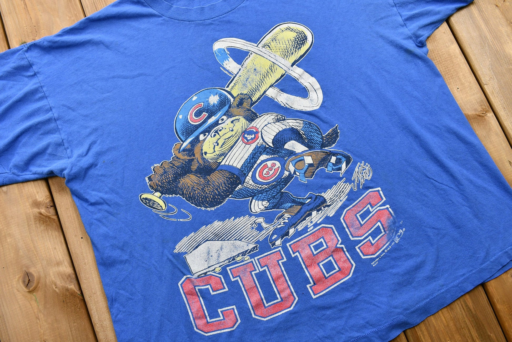 L) Vintage Single Stitched Chicago Cubs All Over Print T Shirt