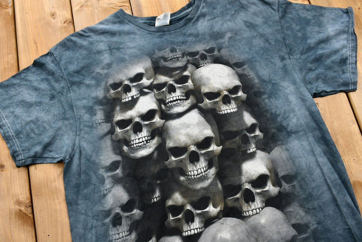 Vintage 1990s Human Skulls Bleached Tie-Dye T-Shirt / 90s / Vintage Streetwear / Retro Style / Biker Aesthetic