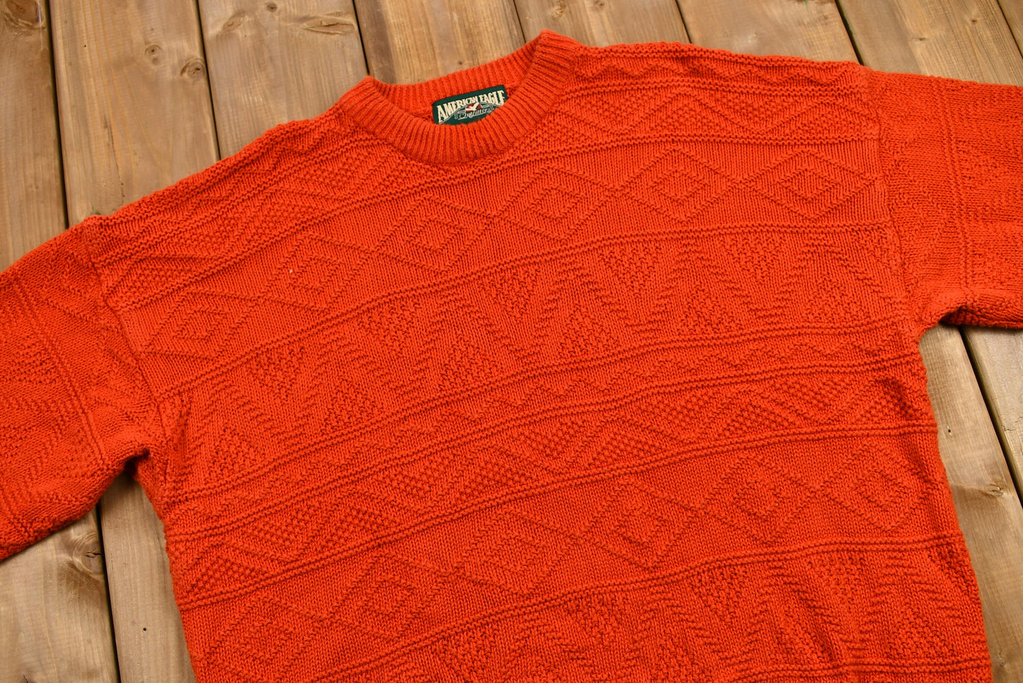 Vintage 90s American Eagle Outfitters Red Knit Sweater / Vintage 90s Crewneck / Pattern Knit / Fall & Winterwear / Pullover Sweatshirt