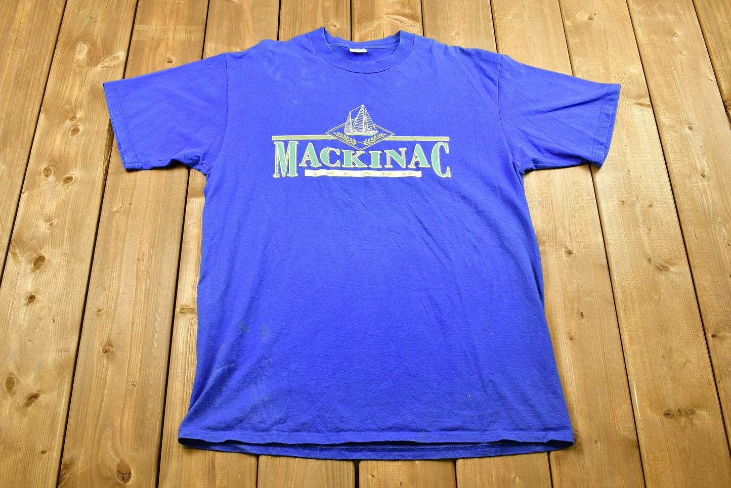 Vintage Tourism T-Shirt / Boat Graphic / 90s / Made in USA/ Mackinac Island / Streetwear / Retro Style